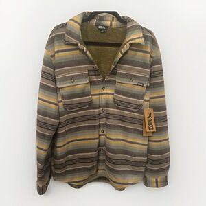 Eddie Bauer NWT Sparrow Shirt Jacket Fleece Lined Men's Large Stripes Green